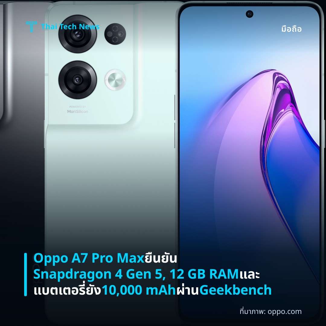 Oppo A7 Pro Max ยืนยัน Snapdragon 4 Gen 5, 12 GB RAM และแบตเตอรี่ยัง 10,000 mAh ผ่าน Geekbench