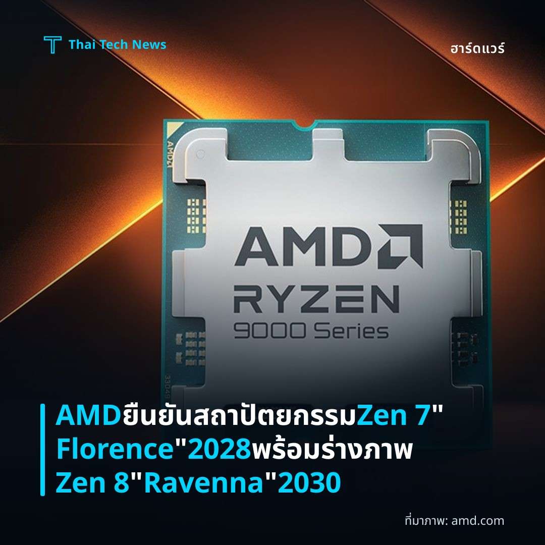 AMD ยืนยันสถาปัตยกรรม Zen 7 “Florence” 2028 พร้อมร่างภาพ Zen 8 “Ravenna” 2030
