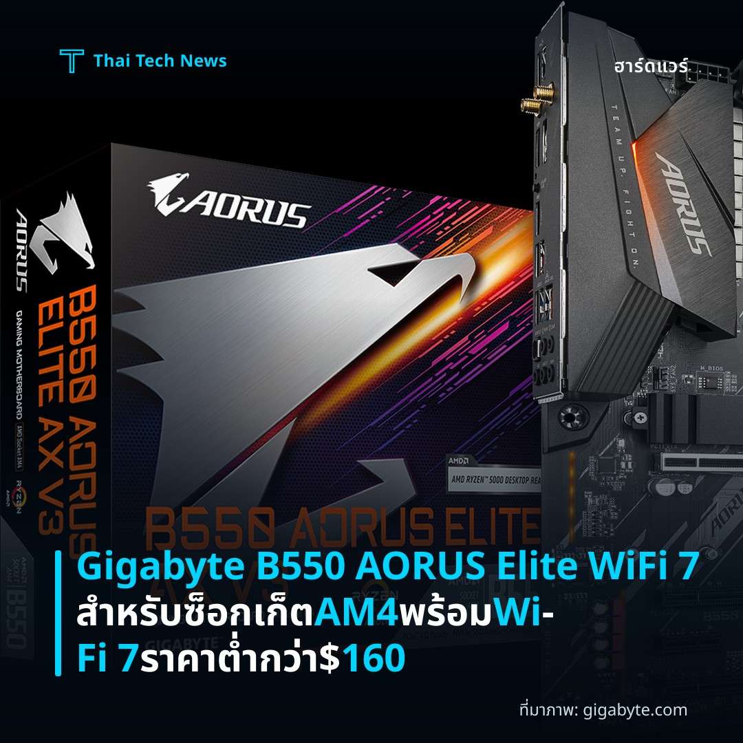 Gigabyte B550 AORUS Elite WiFi 7 สำหรับซ็อกเก็ต AM4 พร้อม Wi‑Fi 7 ราคาต่ำกว่า $160
