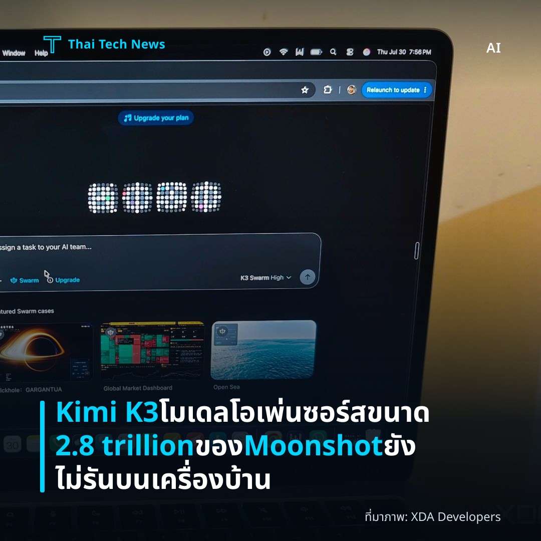 Kimi K3 โมเดลโอเพ่นซอร์สขนาด 2.8 trillion ของ Moonshot ยังไม่รันบนเครื่องบ้าน