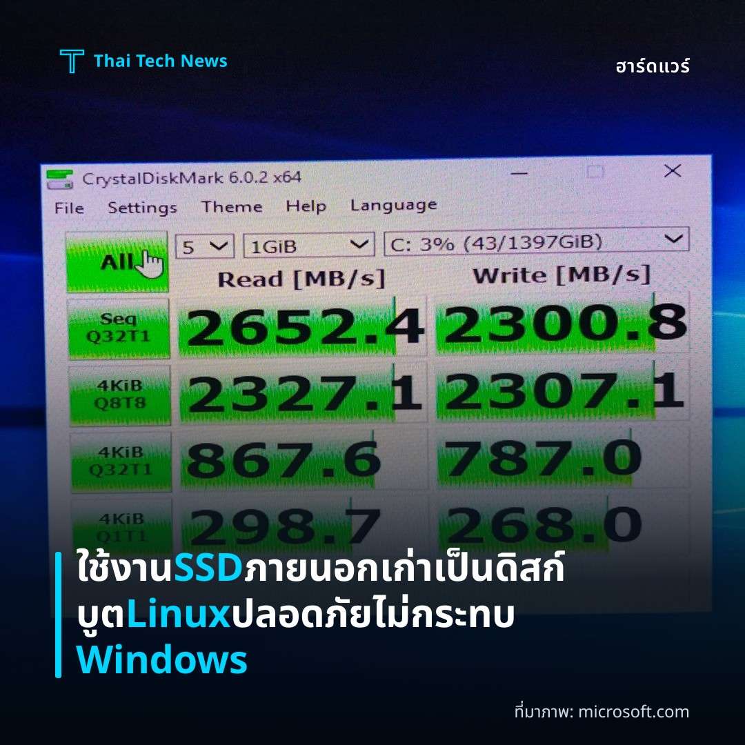 ใช้งาน SSD ภายนอกเก่าเป็นดิสก์บูต Linux ปลอดภัย ไม่กระทบ Windows