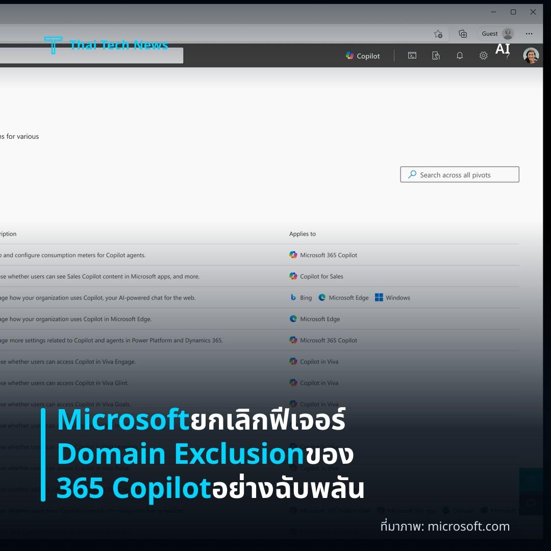 Microsoft ยกเลิกฟีเจอร์ Domain Exclusion ของ 365 Copilot อย่างฉับพลัน