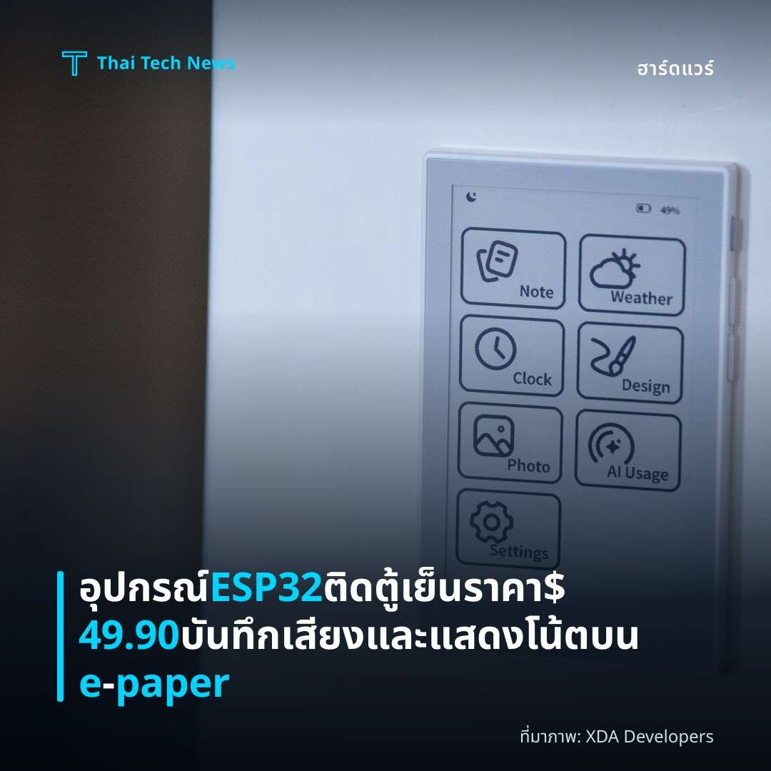 อุปกรณ์ ESP32 ติดตู้เย็นราคา $49.90 บันทึกเสียงและแสดงโน้ตบน e‑paper